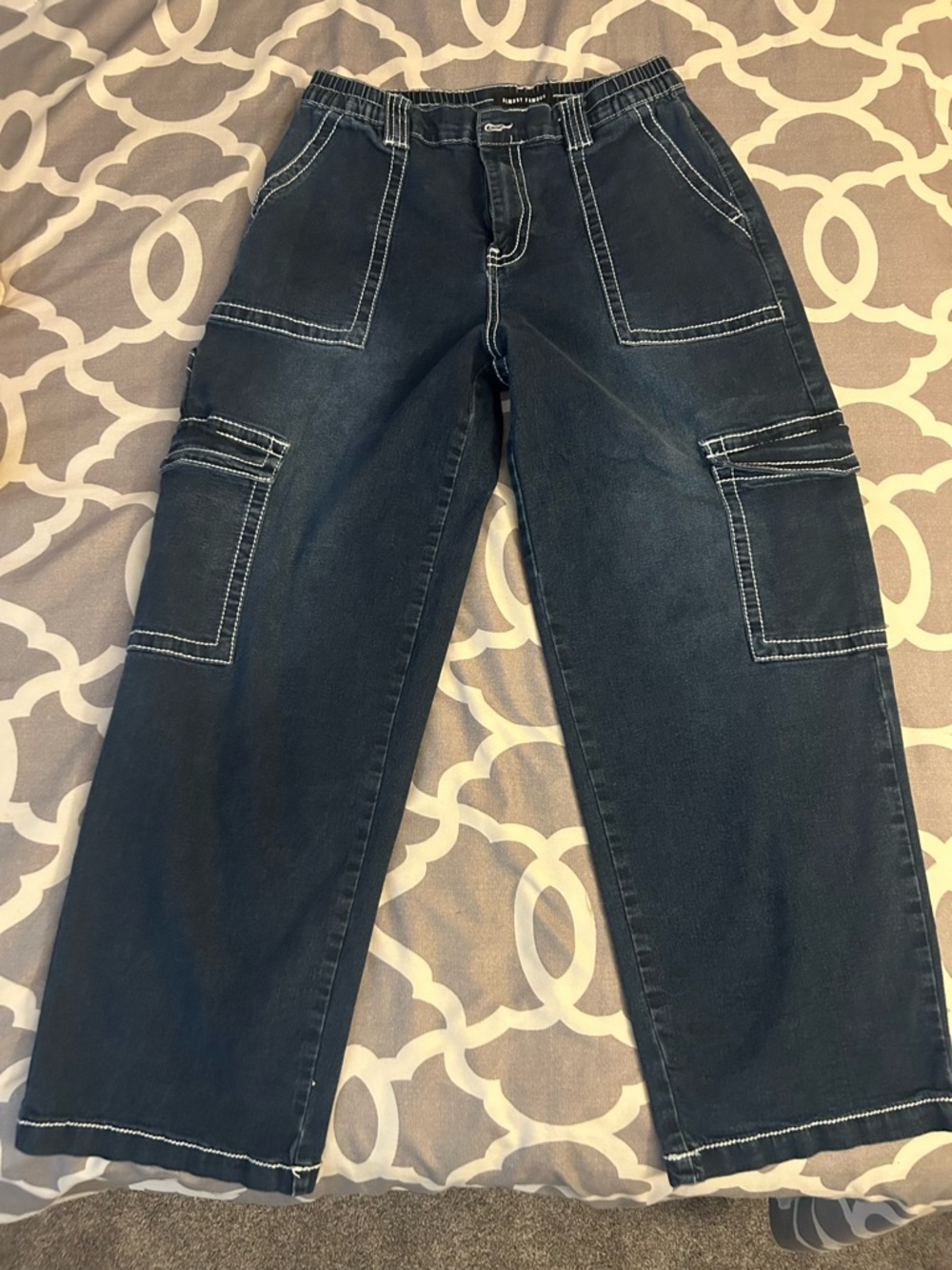 Almost Famous Black Cargo Pants with White Contrast Stitching